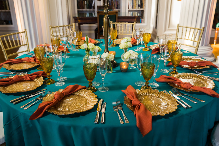 Round blue tablecloth