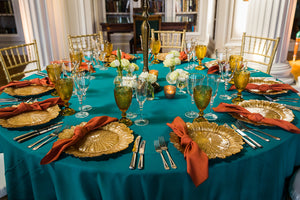 Round blue tablecloth